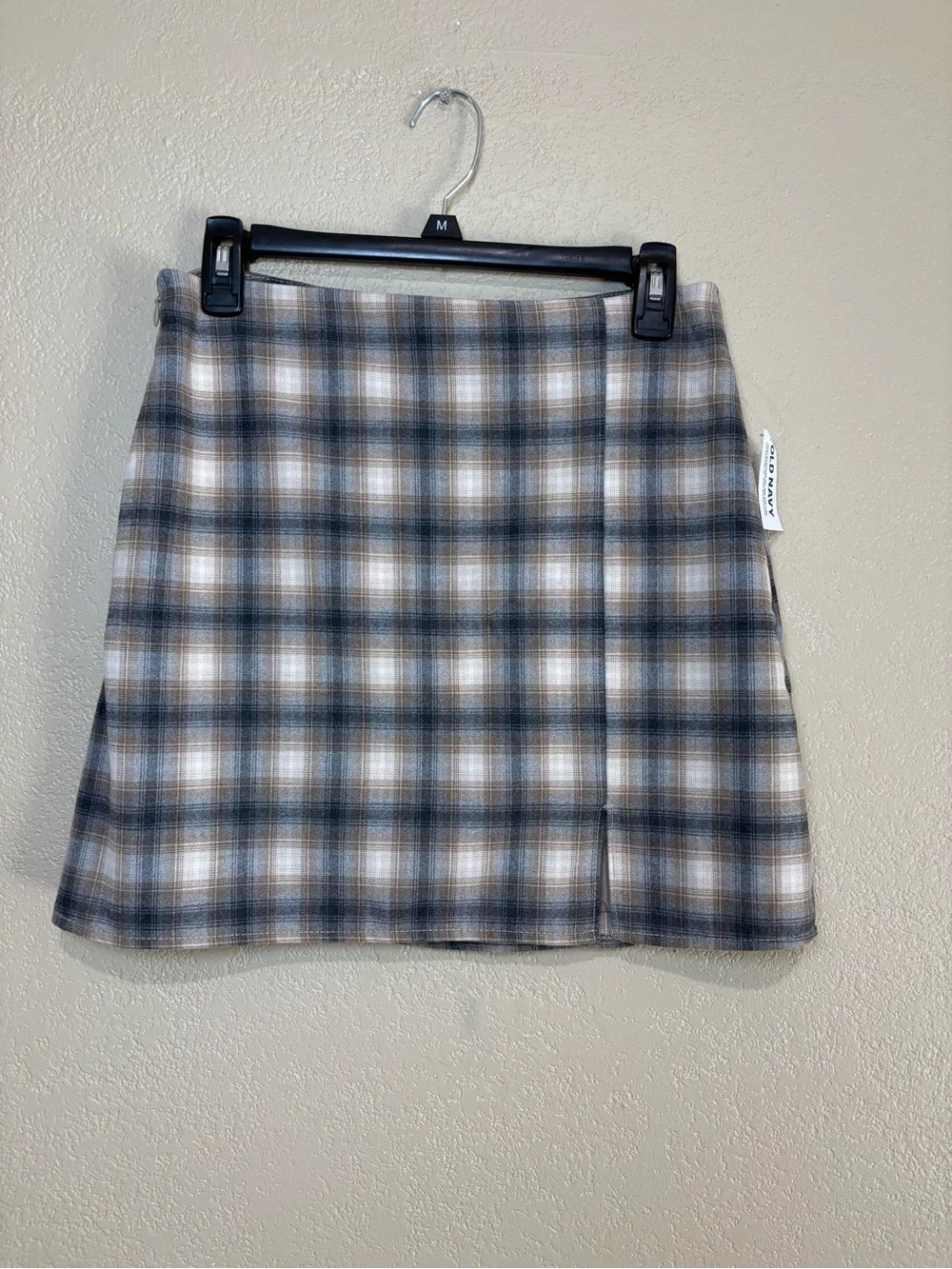 Old Navy Preppy Neutral Tan Plaid High Waist Mini Skirt Size Small